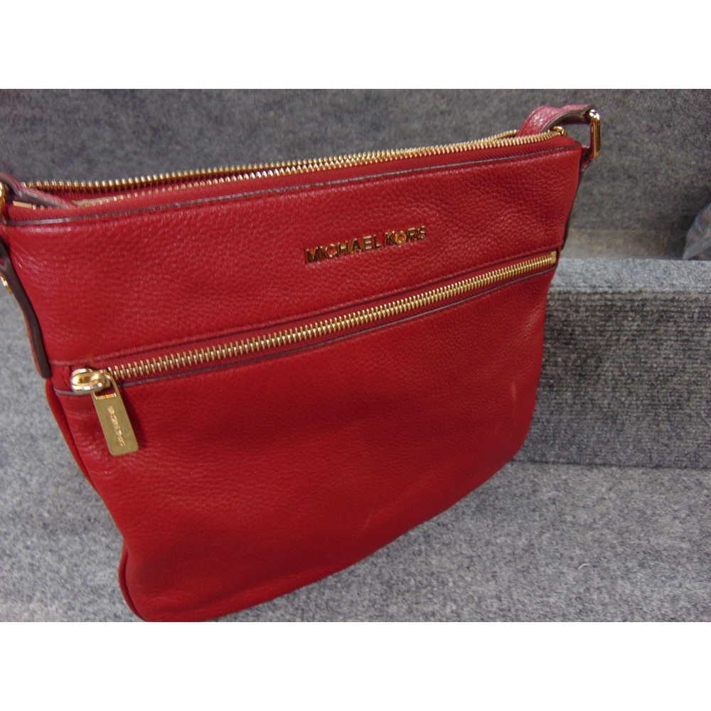 Michael Kors Bedford Red Pebbled Leather Crossbody Bag 32H2MBFC2L Gold‎ Hardware